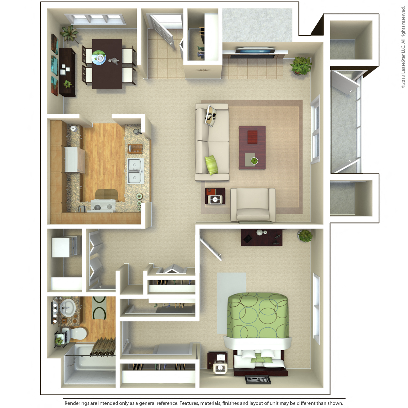 Floor plan for 1 bed, 1 bath, 720 sqft